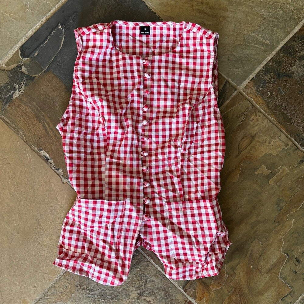 Womens Size M Red & White Gingham Sleeveless Button Tie